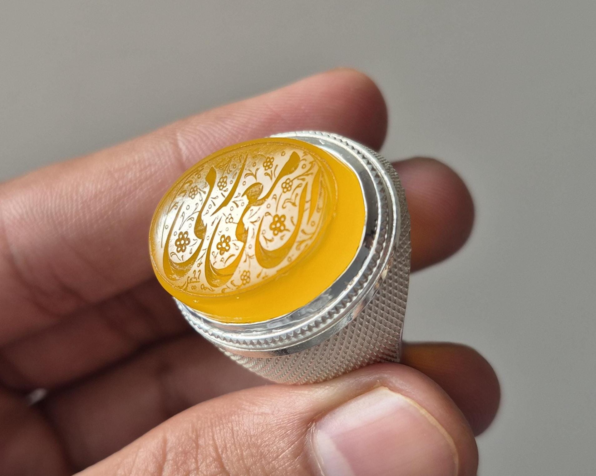 Natural Yellow Aqeeq Islamic Ring , Inna Ma Rabbi Engraved Ring, Arabic Calligraphy Ring, Islamic Agate Ring , Aqeeq Ring ,Mens Islamic Ring